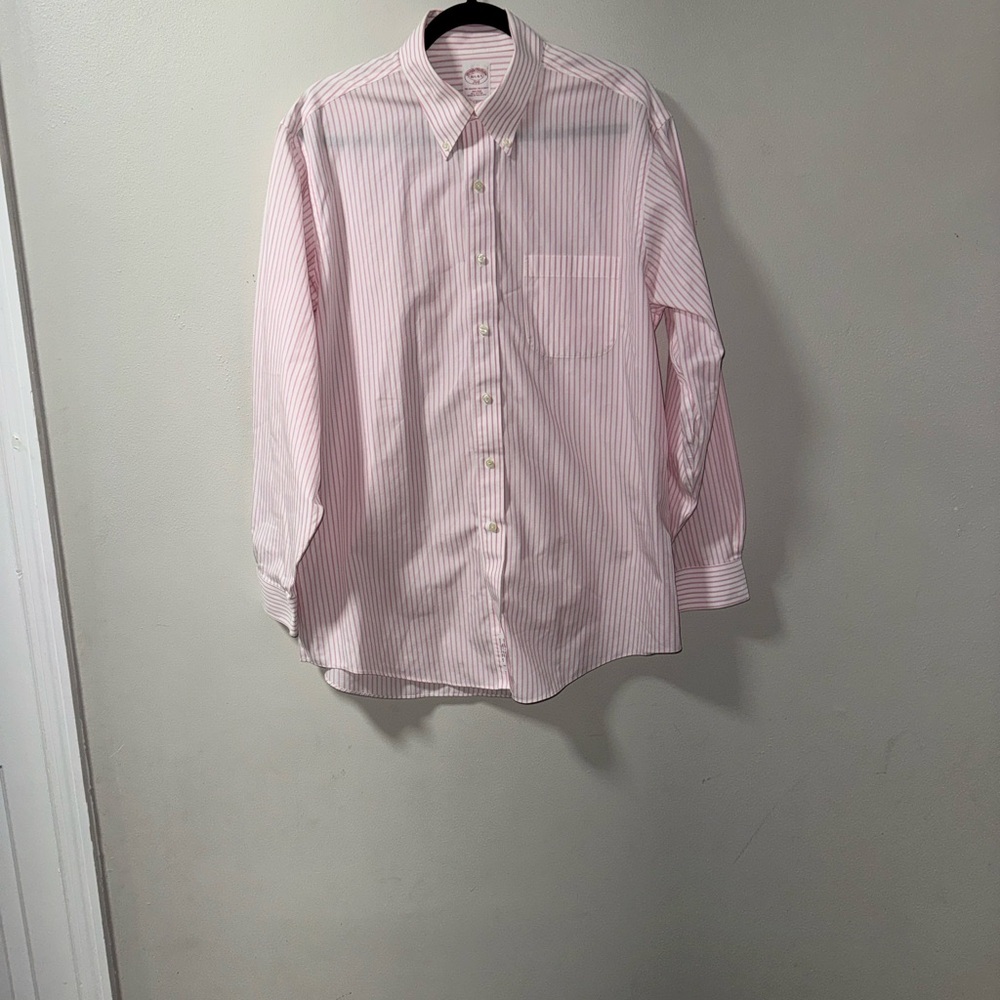 Brooks Brothers Men's non-iron Pink Striped Dress Shirt Cotton button down 6034